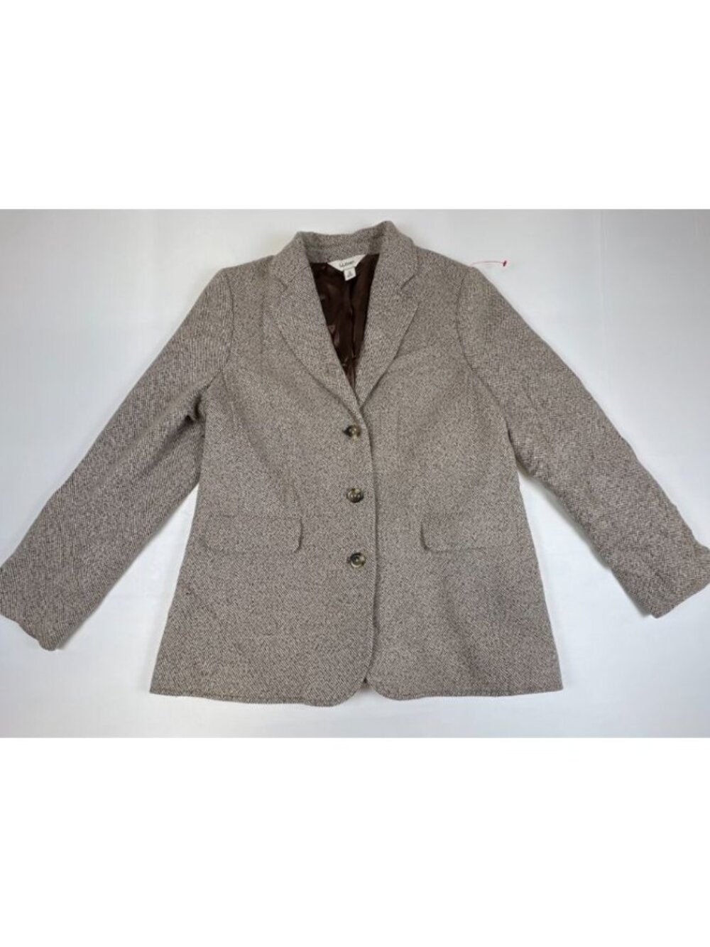 L.L.Bean Women's Blazer Size 16 Regular Wool Cashmere Blend Tan Tweed Jacket